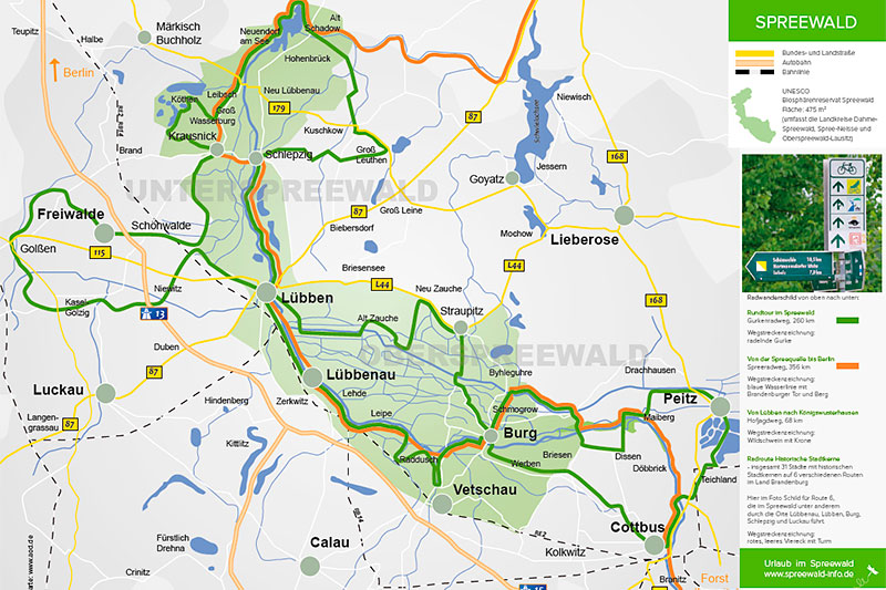 Spreewaldkarte: Spreeradweg, Gurkenradweg