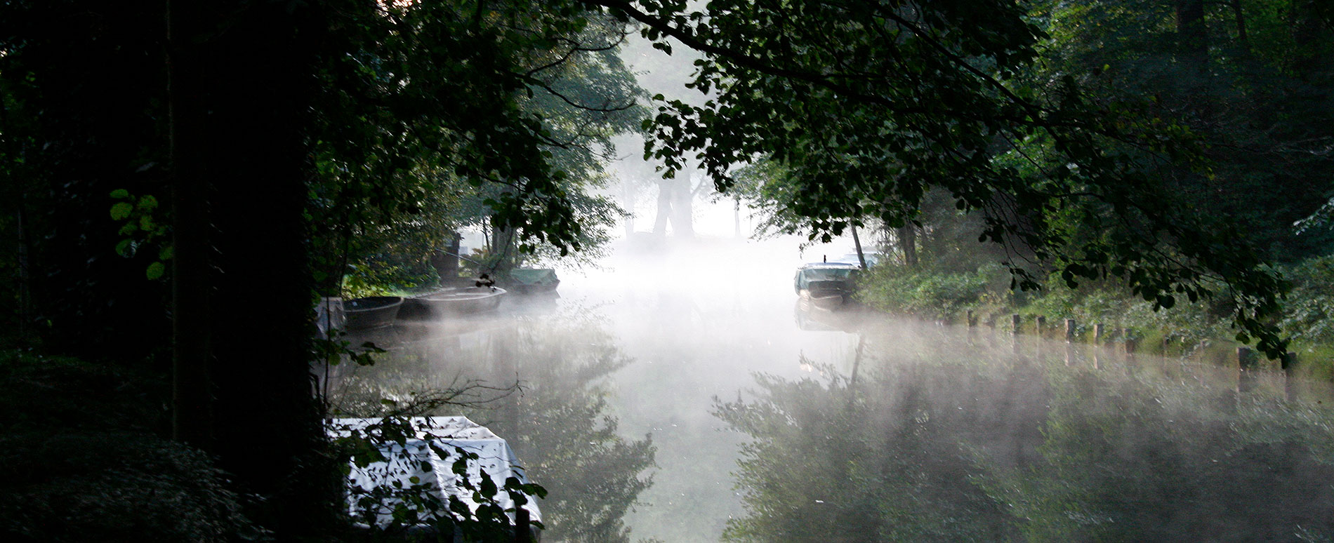 Spreewaldkahn im Nebel in Lehde bei Lübbenau